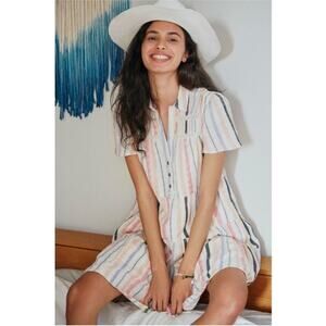 Anthropologie Tiered Shirt Dress Textured Stripe Pastel Boho Womens Size XS